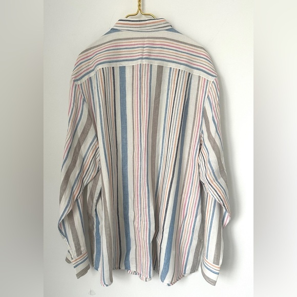 Tommy Bahama Striped 100% Linen Long Sleeve Textured Button Up Shirt Men’s XXL - Picture 3 of 8